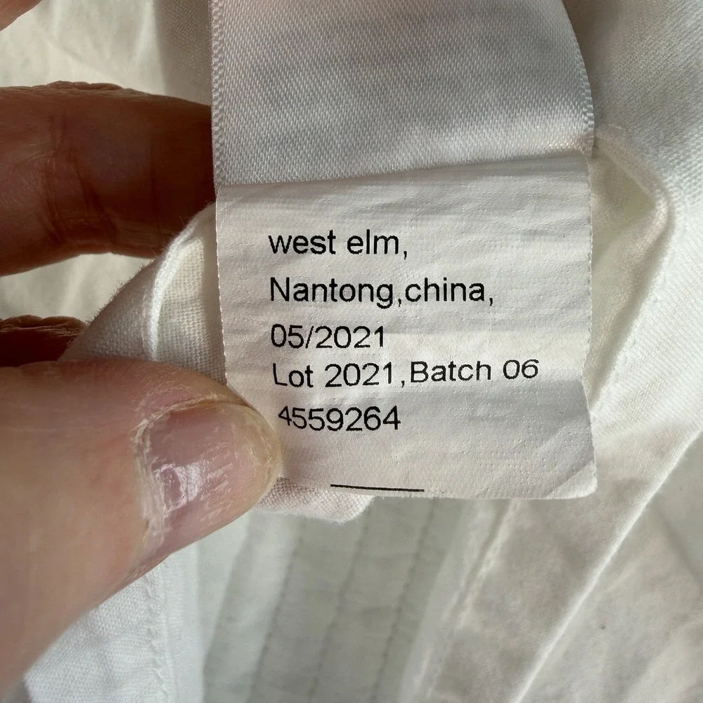 West Elm Quilted King Size Pillow Sham White Cotton Linen Shabby Feminine‎ Chic